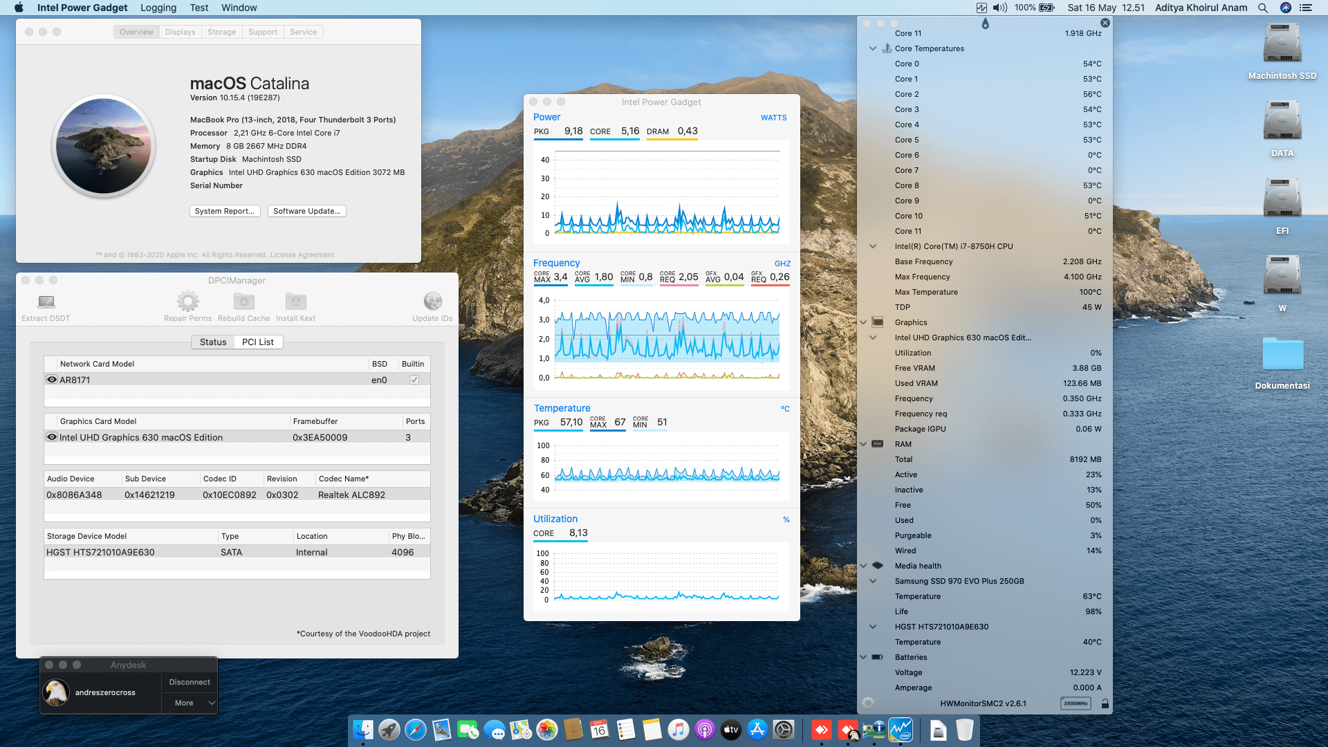 Success Hackintosh macOS Catalina 10.15.4 Build 19E287 at MSI GL63 8RC